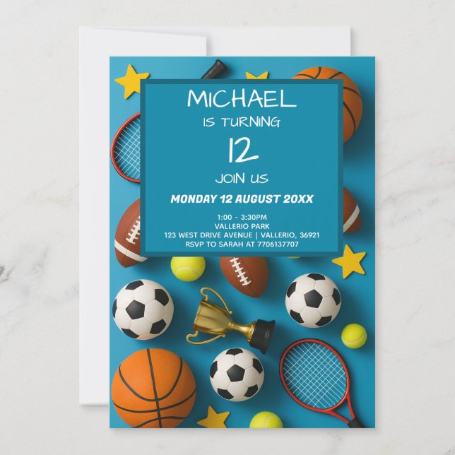 Modern Kids Sports Birthday Invitation (Devant)