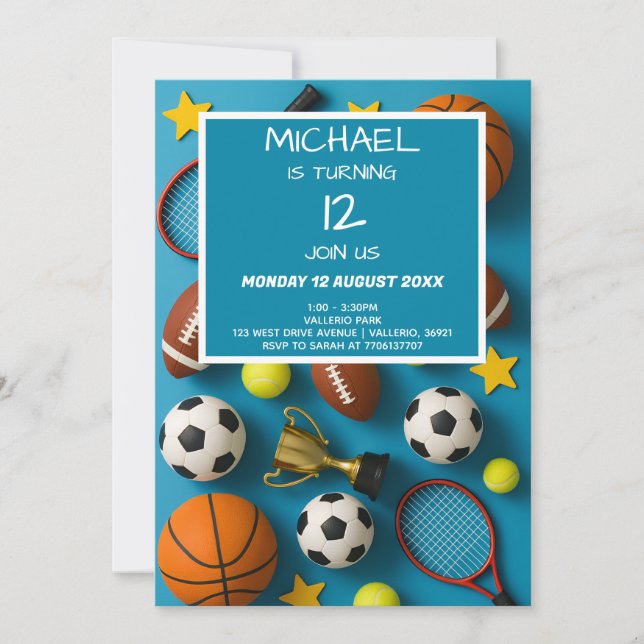Modern Kids Sports Birthday Invitation Einladung (Vorderseite)