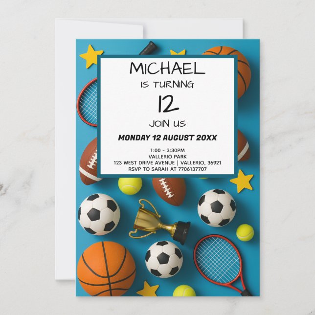 Modern Kids Sports Birthday Invitation Einladung (Vorderseite)
