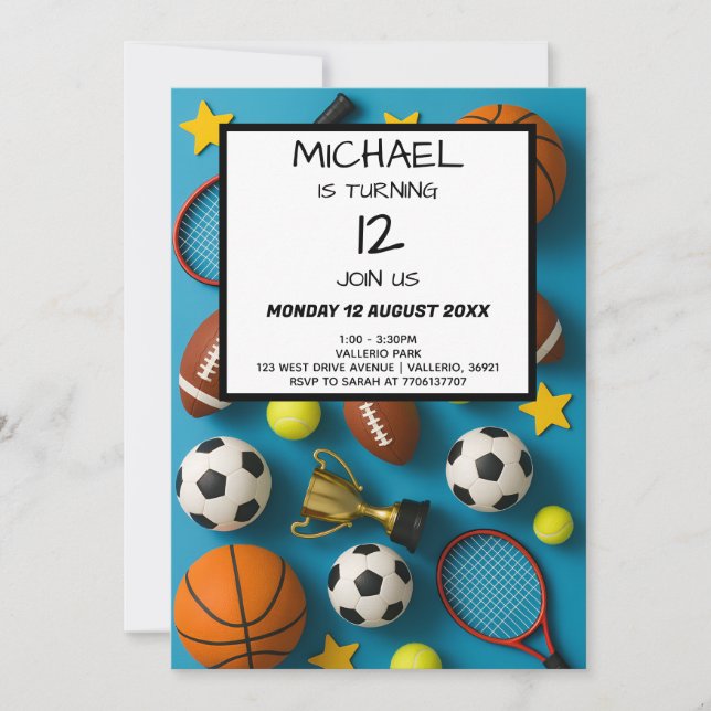 Modern Kids Sports Birthday Invitation Einladung (Vorderseite)