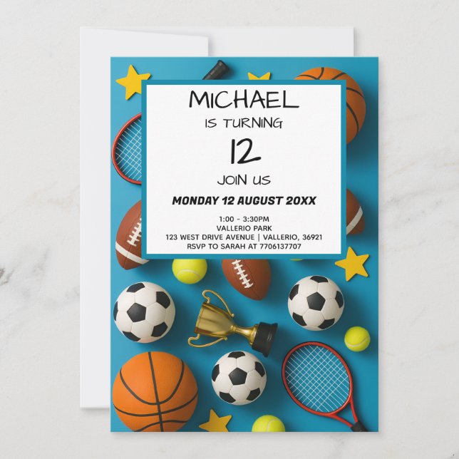 Modern Kids Sports Birthday Invitation Einladung (Vorderseite)
