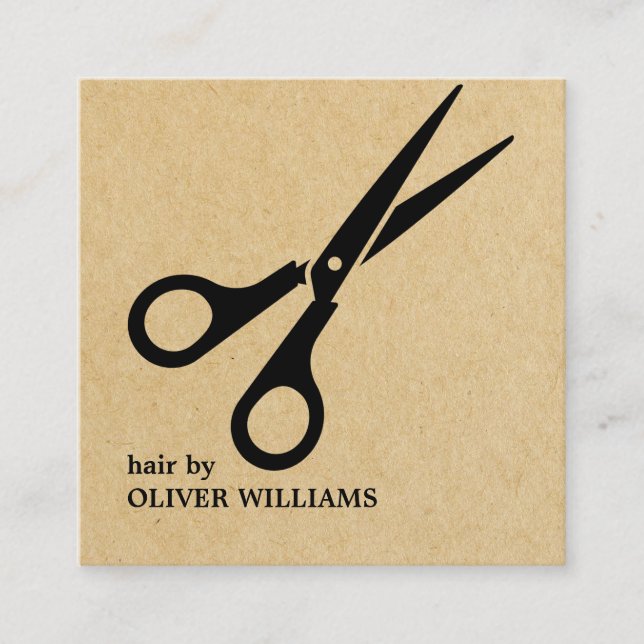 Modern Kraft Black Scissors Hair Stylist Quadratische Visitenkarte (Vorderseite)