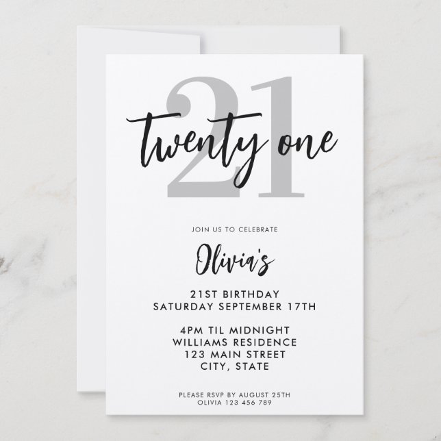 Modern Kraft Elegant 21. Geburtstag Einladung (Vorderseite)