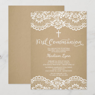 Modern Kraft Lace First Heilige Kommunion Einladun Einladung