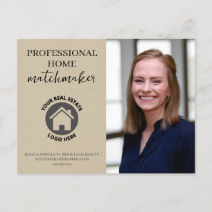 Modern Kraft Paper Real Anwesen Add Logo Postkarte