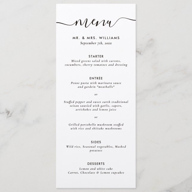 Modern Kraft Wedding Menu Menükarte (Vorderseite)