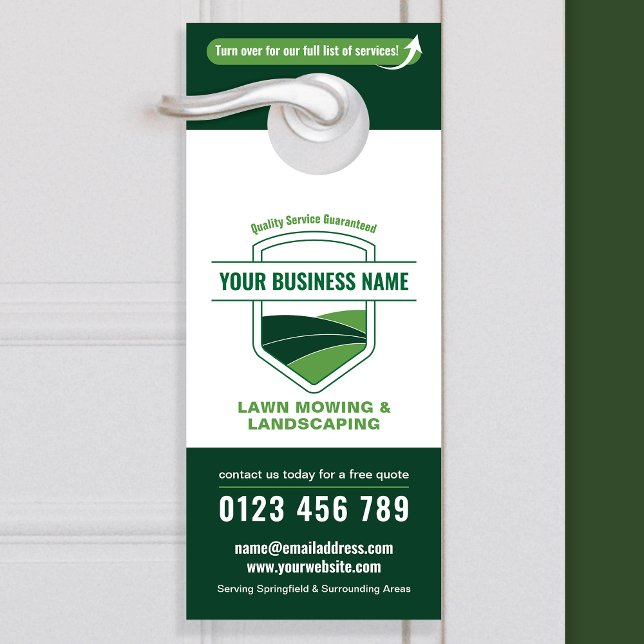 Modern Landscaping Lawn Mowing Marketing Türanhänger (Modern Landscaping Business Marketing Door Hanger in white and green)