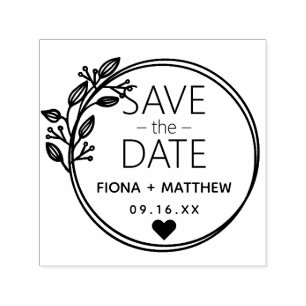 Modern Laurel Circular Save the Date Wedding Permastempel
