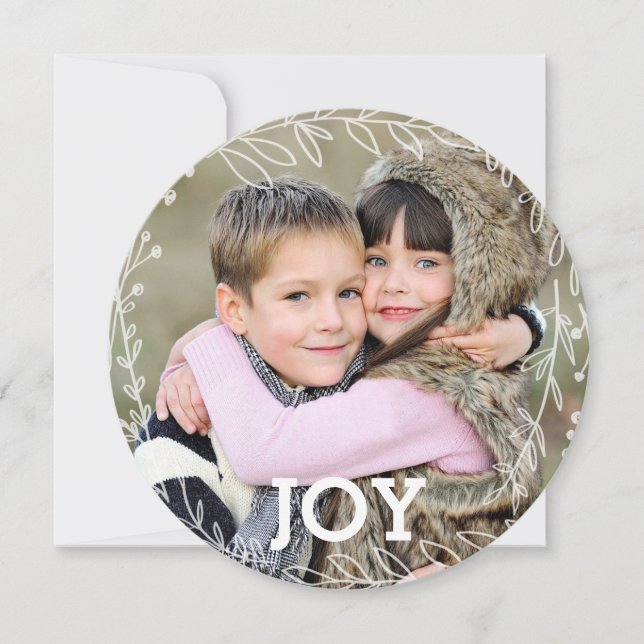 Modern Laurel Wreath JoChristmas Foto Feiertagskarte (Vorderseite)