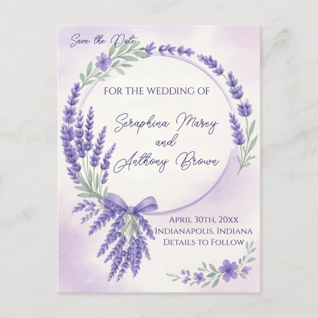 Modern Lavendel Typografy Save the Date Postcard Ankündigungspostkarte (Vorderseite)