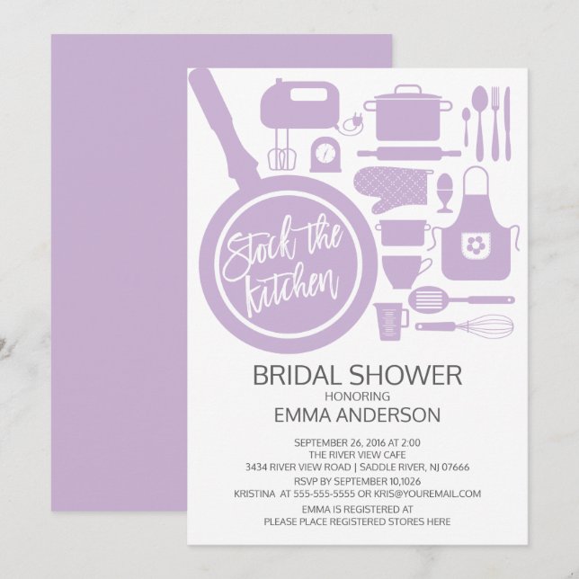 Modern Lavender Kitchen Bridal Dusche Einladung (Vorne/Hinten)