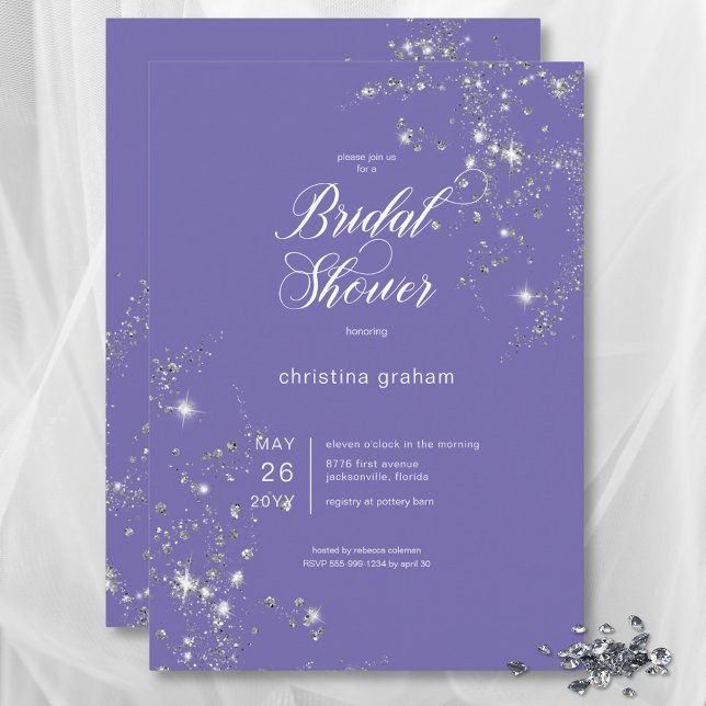 Modern Lavender White Glam Diamonds Brautparty Einladung (Modern Lavender White Glam Diamonds Bridal Shower Invitation)