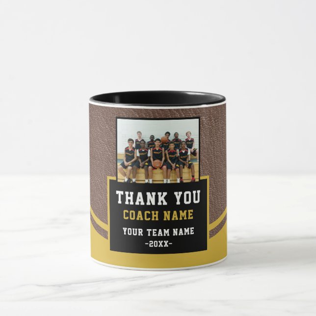 Modern Leather Team Name Photo Coach Thank you Tasse (Zentrum)