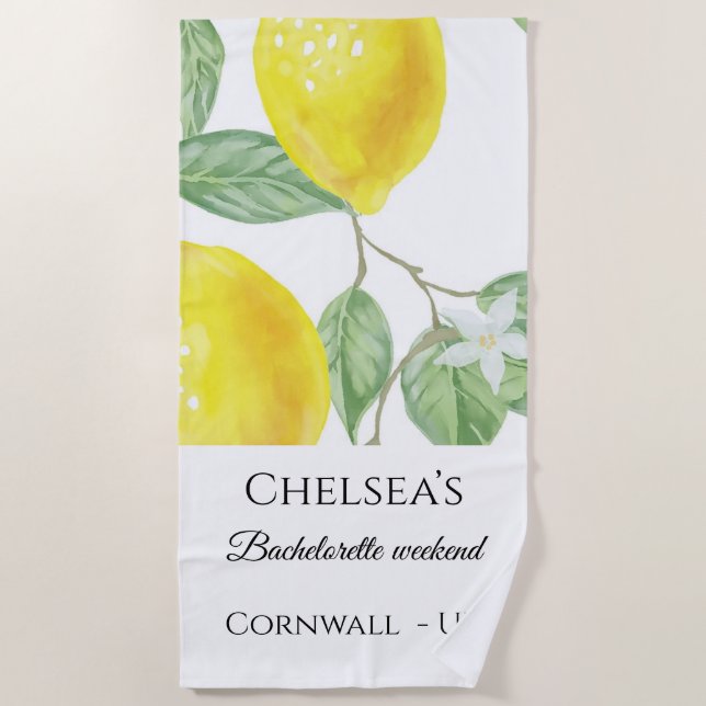 Modern Lemon Bachelorette Weekend Beach Handtuch (Vorderseite)