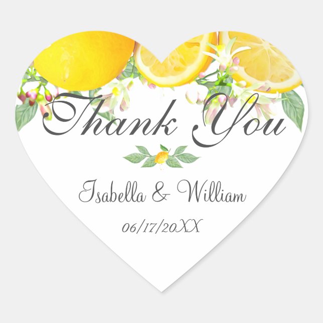 Modern Lemon Boho Summer Wedding Vielen Dank Herz-Aufkleber (Vorderseite)
