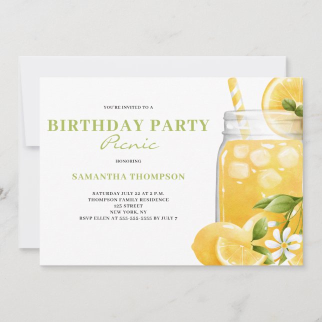 Modern Lemon Citrus Birthday Party Picnic Einladung (Vorderseite)