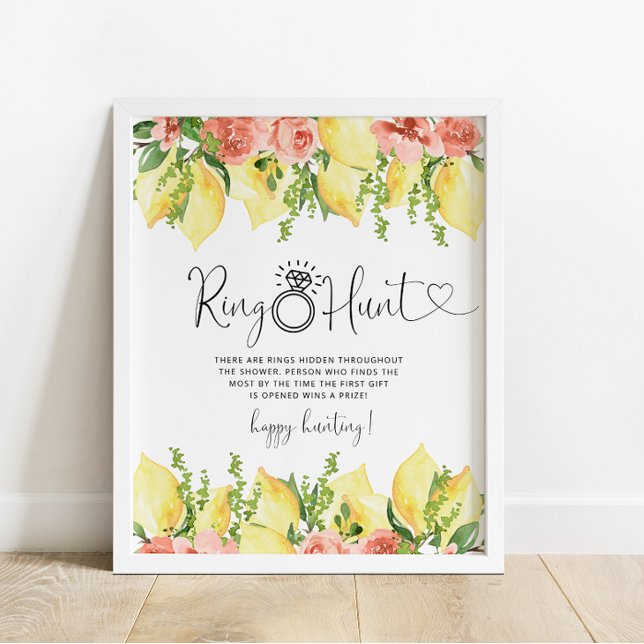 Modern Lemon Floral Ring Brautparty Game Poster (Von Creator hochgeladen)