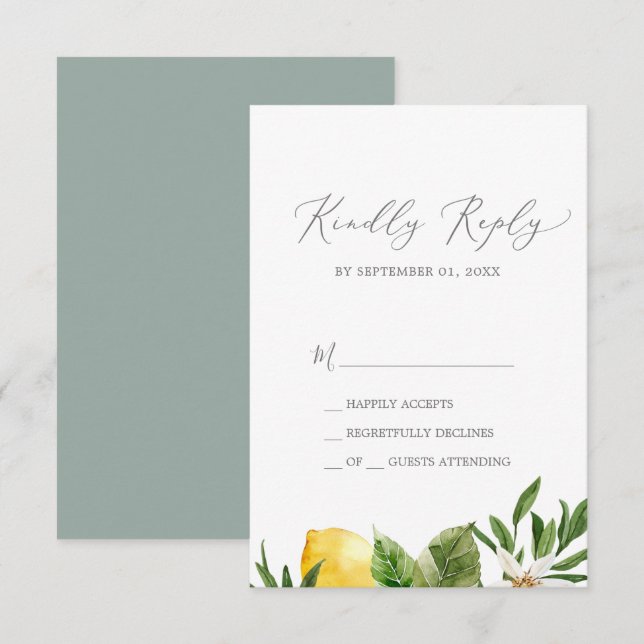 Modern Lemon Garden Simple RSVP Card (Vorne/Hinten)