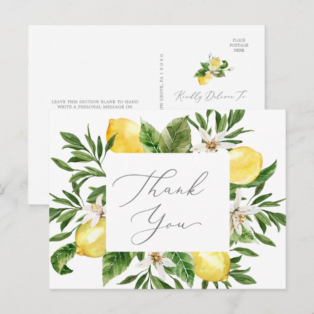 Modern Lemon Garden Vielen Dank Postcard Postkarte (Vorne/Hinten)