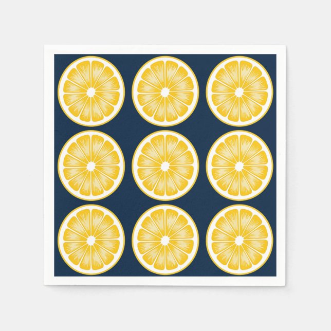 Modern Lemon Slice Navy Blue & Yellow Serviette (Vorderseite)