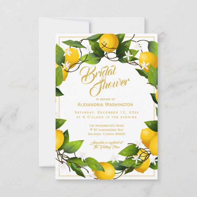 Modern Lemon Wreath Garden | BRAUTPARTY Einladung (Vorderseite)
