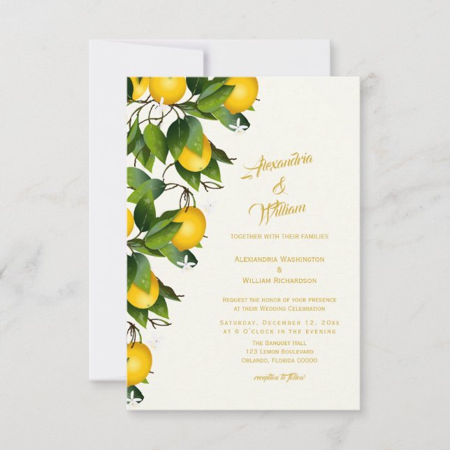 Modern Lemon Wreath Garden | Hochzeit Einladung (Vorderseite)