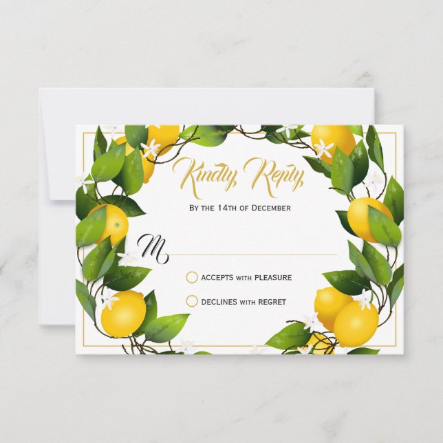 Modern Lemon Wreath Garden | Hochzeit RSVP Karte (Vorderseite)