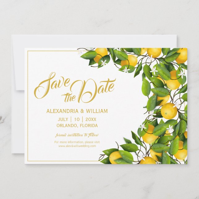 Modern Lemon Wreath Garden | Hochzeit Save The Date (Vorderseite)