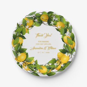 Modern Lemon Wreath Vielen Dank   Hochzeit Pappteller