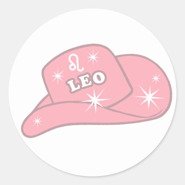 Modern Leo Zodiac Pink Cowgirl Hut Runder Aufkleber (Vorderseite)