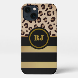 Modern Leonard Print Gold Black Strips Monogramm iPhone Hülle
