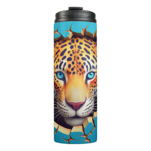 Modern Leopard 3D Animal Blue Thermosbecher