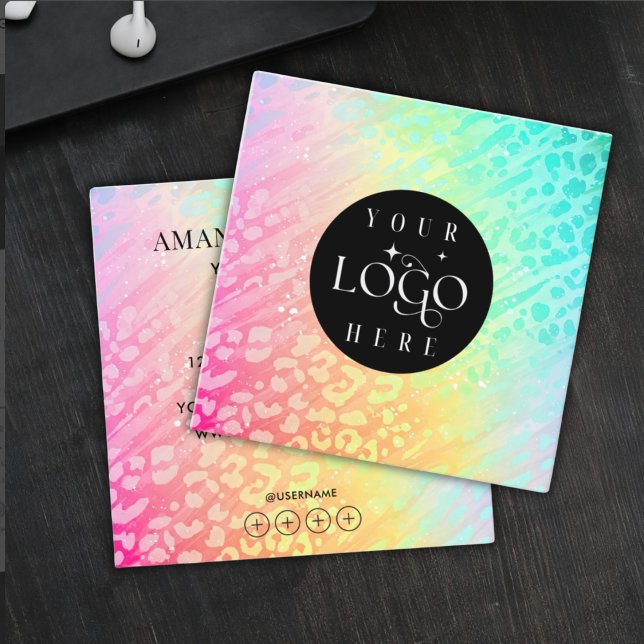 Modern Leopard Glitter Professional Logo Square  Quadratische Visitenkarte (Von Creator hochgeladen)