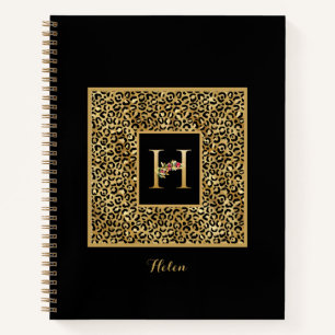 Modern Leopard Gold Personal Monogram Letter H Notizbuch