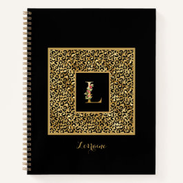 Modern Leopard Gold Personal Monogram Letter L Notizbuch