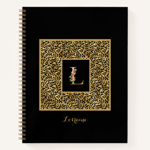 Modern Leopard Gold Personal Monogram Letter L Notizbuch