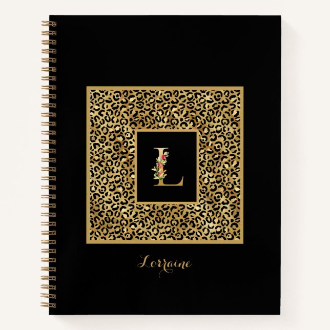 Modern Leopard Gold Personal Monogram Letter L Notizbuch (Vorderseite)