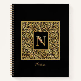 Modern Leopard Gold Personal Monogram Letter N Notizbuch