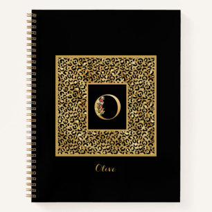 Modern Leopard Gold Personal Monogram Letter O Notizbuch