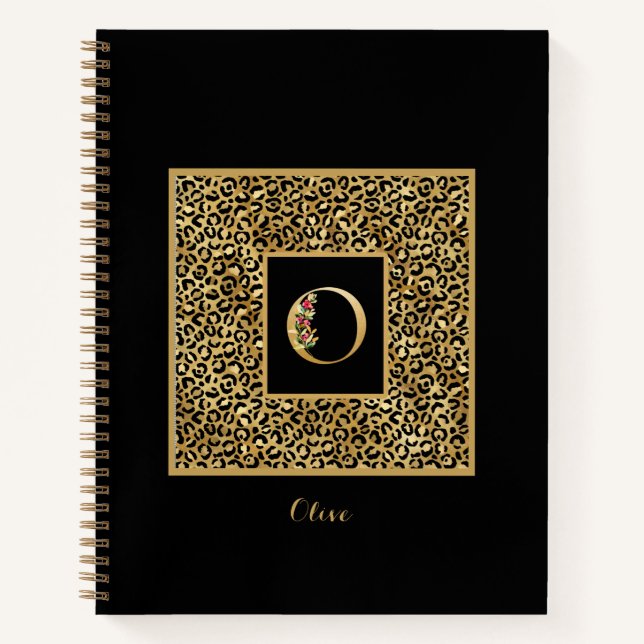 Modern Leopard Gold Personal Monogram Letter O Notizbuch (Vorderseite)
