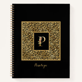 Modern Leopard Gold Personal Monogram Letter P Notizbuch