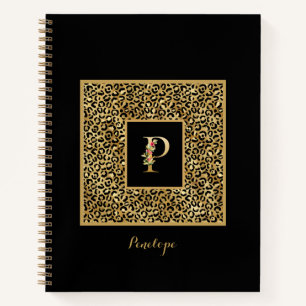 Modern Leopard Gold Personal Monogram Letter P Notizbuch