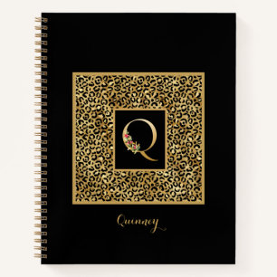 Modern Leopard Gold Personal Monogram Letter Q Notizbuch