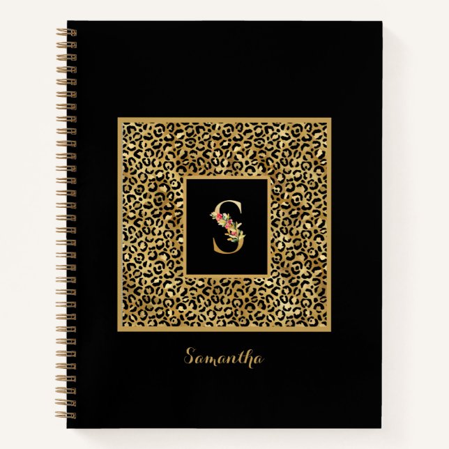 Modern Leopard Gold Personal Monogram Letter S Notizbuch (Vorderseite)