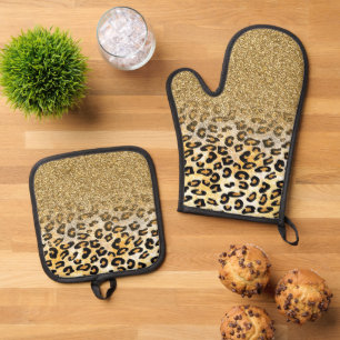 Modern Leopard Pattern Gold Glitzer Ombre Ofenhandschuh & Topflappen-Set