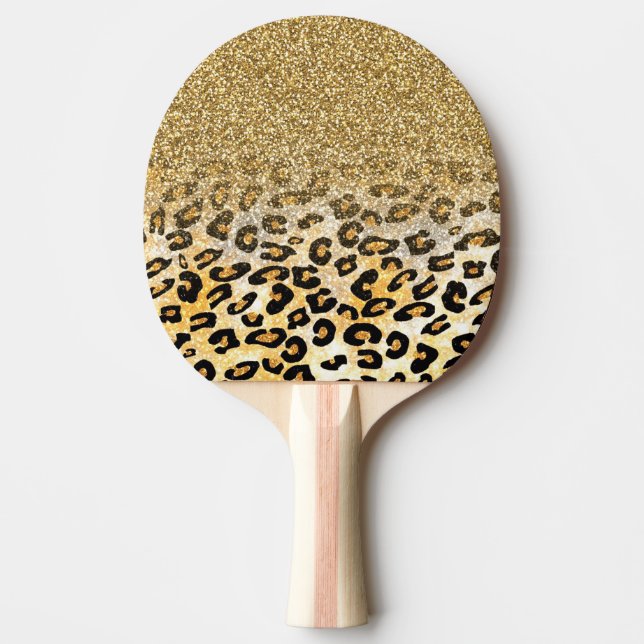 Modern Leopard Pattern Gold Glitzer Ombre Tischtennis Schläger (Vorderseite)