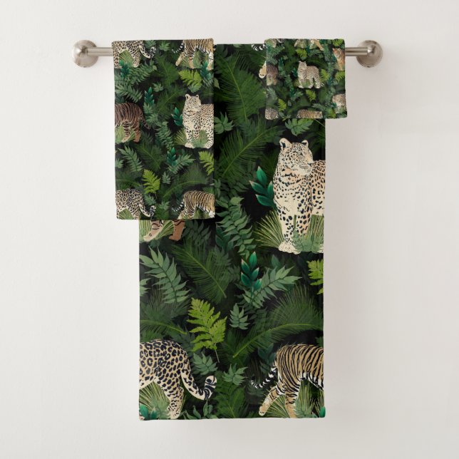 Modern Leopards Tigers Jungle Plants Black Design (En situation)