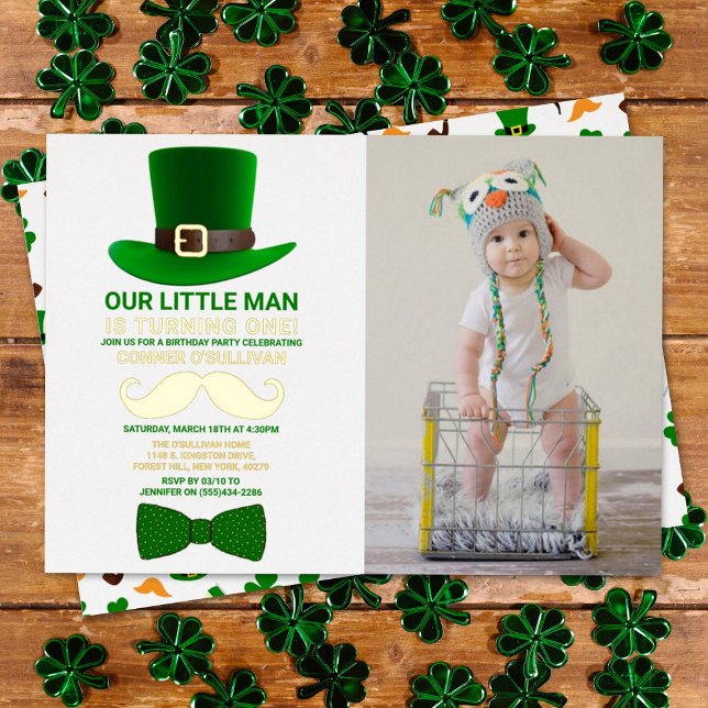 Modern Leprechaun St. Patrick's Day Birthday Foto Folieneinladung (Von Creator hochgeladen)