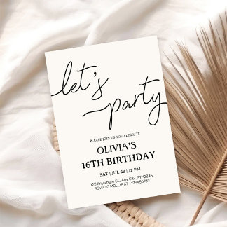 Modern Let’s Party 16th Birthday Einladung