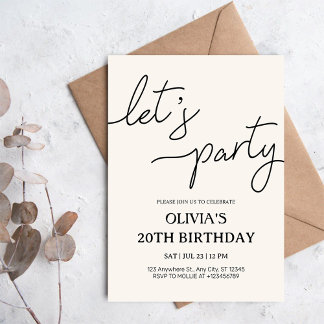 Modern Let’s Party 20th Birthday Einladung